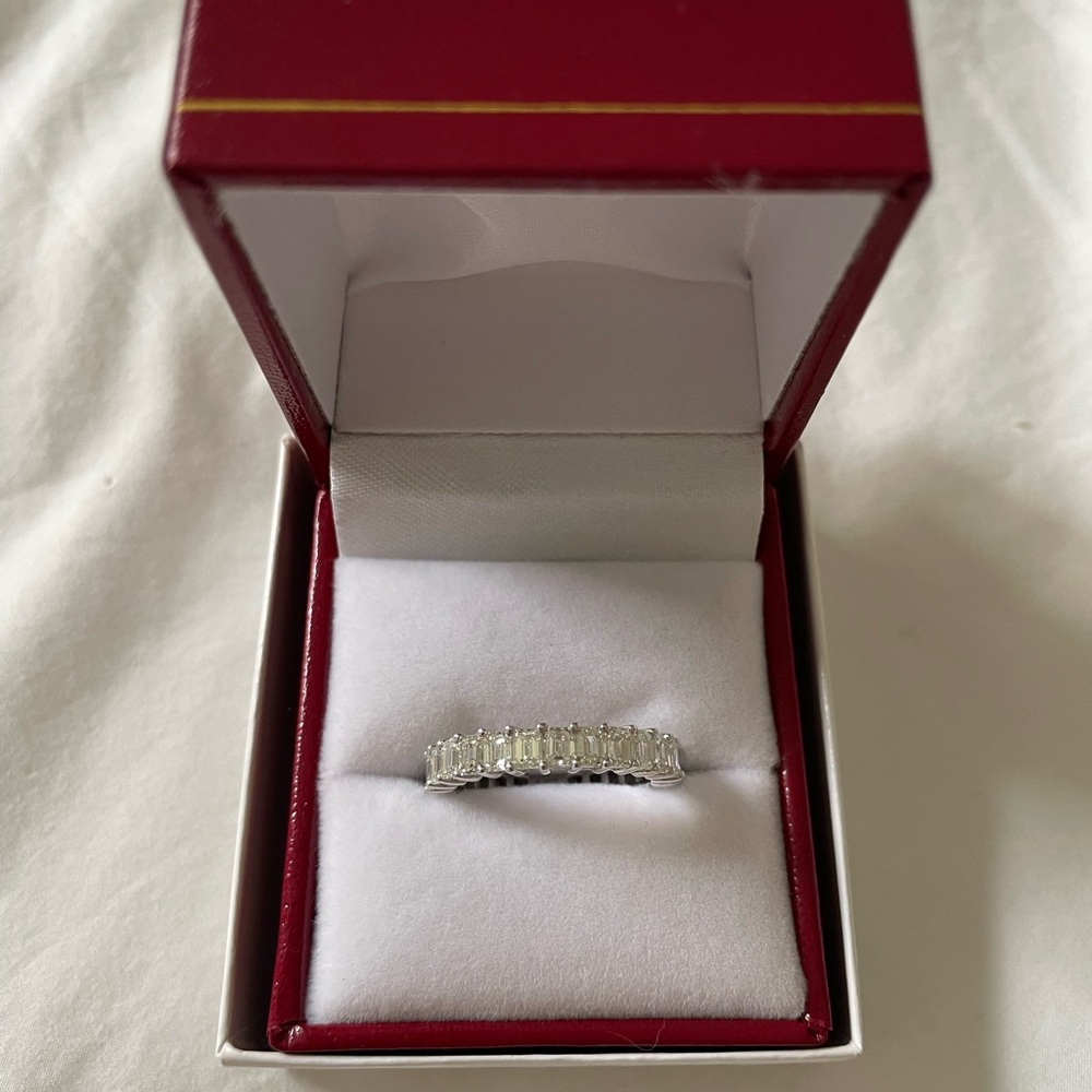 3.39 Emerald Cut Natural Diamond 18K White Gold Infinity Band Ring